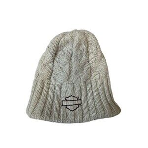 Harley Davidson Hat Women Beige Knit Beanie Fleece Lined Outdoor Winter